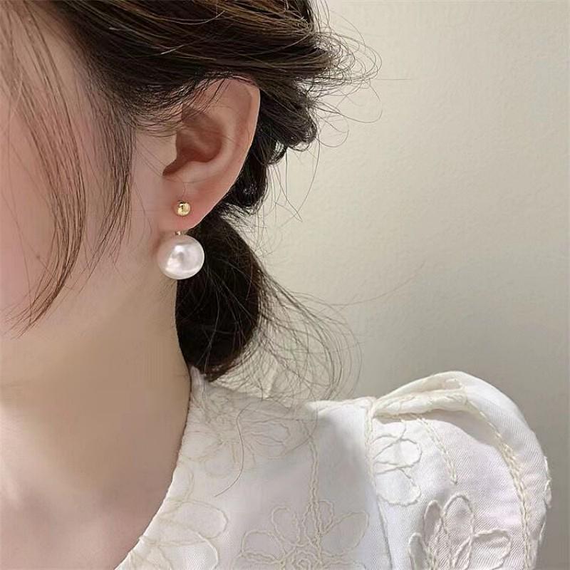 925 Silver Needle Exaggerated Pearl Earrings for Women - Trendy Two-Way Wear with Small Bean Studs
