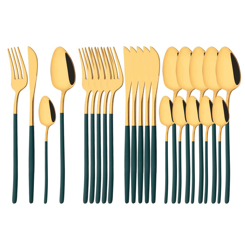 Rainbow 18/10 Stainless Steel Dinnerware Set Kitchen Flatware Tableware Sets Knife Fork Spoon Tea Spoon Cutlery Set Service for 6