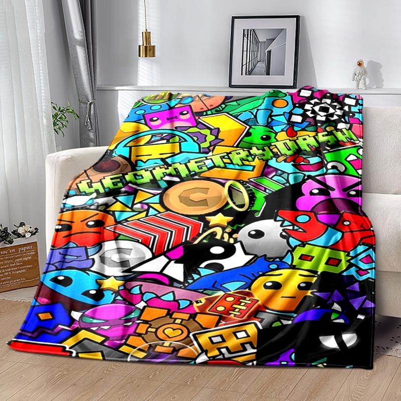 1pz Coperta Stampa Geometry Dash, Coperta Leggera per Divano, Letto - Morbida e Calda, Regalo per Tutte le Stagioni come Natale, Halloween