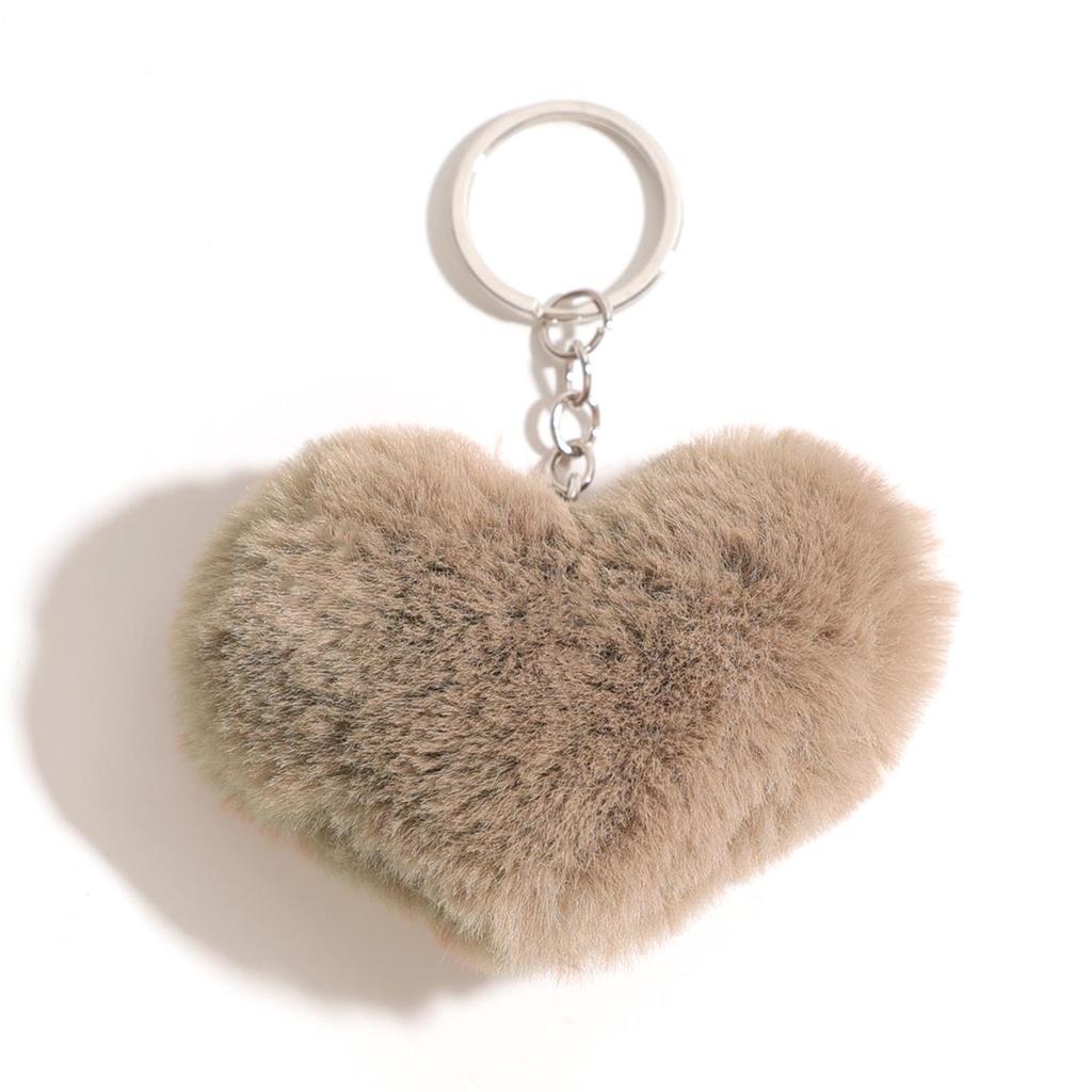 Duolingo Faux Rex Rabbit Fur Heart Keychain: Cute Pendant for Bags & Cars