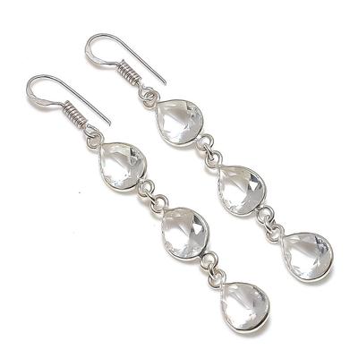 Natural White Topaz Gemstone 925 Sterling Silver Jewelry Earring 2.56" U2g67