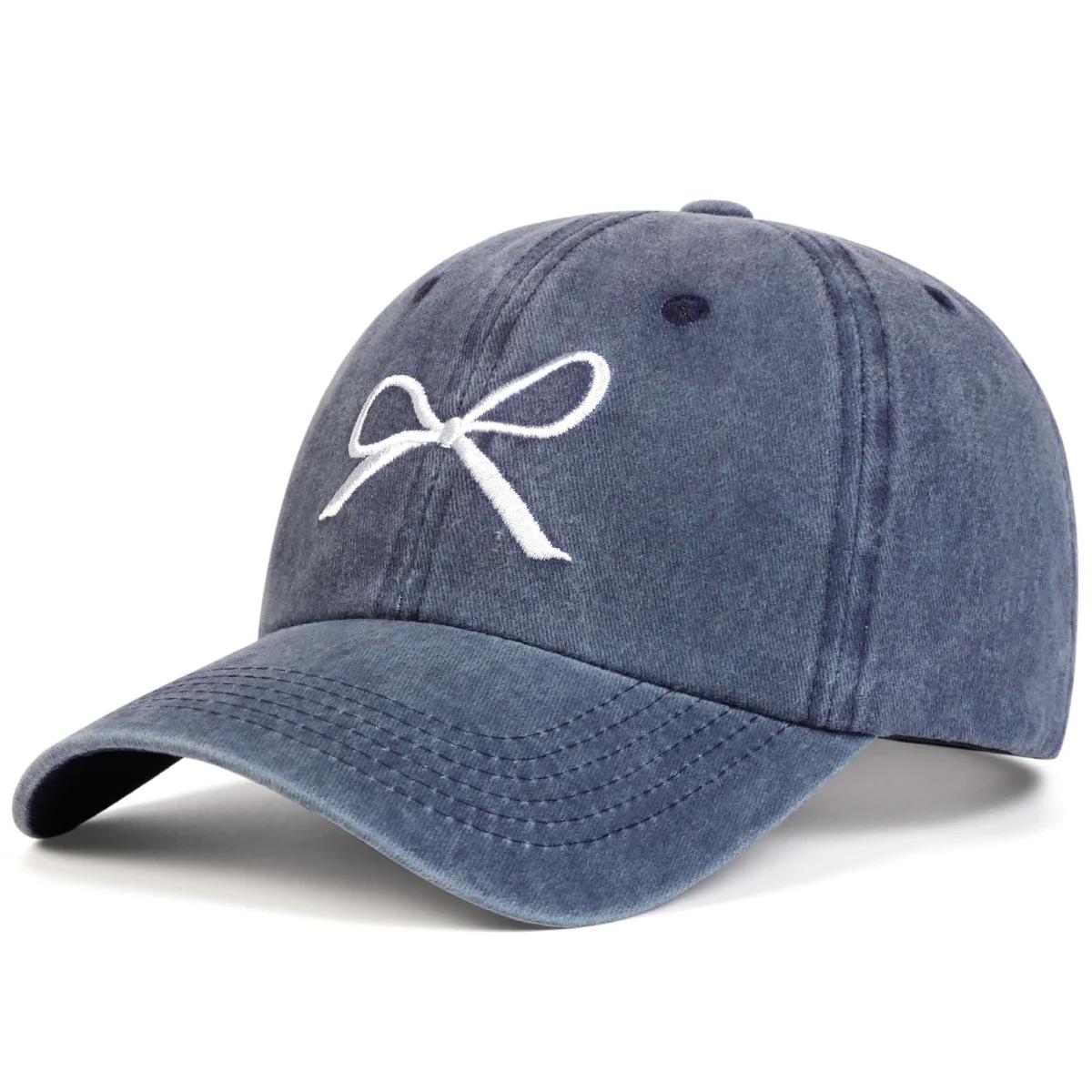 Unisex Bow Embroidery Wash Baseball Caps Spring and Autumn Outdoor Adjustable Casual Hats Sunscreen Hat тёмно-синий