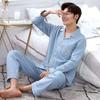 Men's Loose-Fit Pure Cotton Pajama Set: Long Sleeve Cardigan & Pants for Spring/Autumn