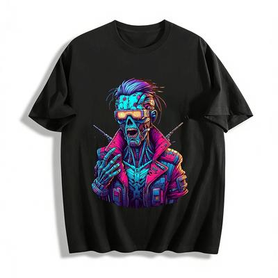Cyberpunk Skull Cyborg Graphic Print Streetwear Top Pure Cotton T-shirt