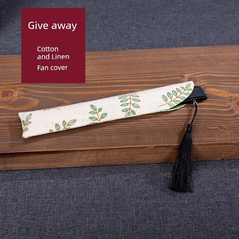 Chinese-Style Folding Fan for Women, Traditional Ink Painting Silk Fan, Daily Portable Hollow-Carved Bamboo Fan