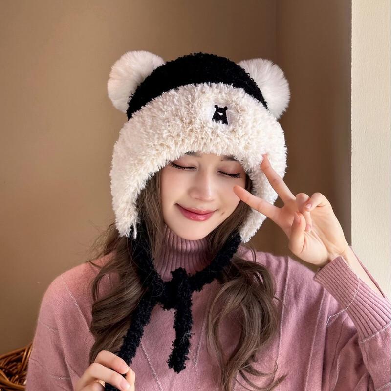 

Cute Bear Plush Lined Knit Beanie