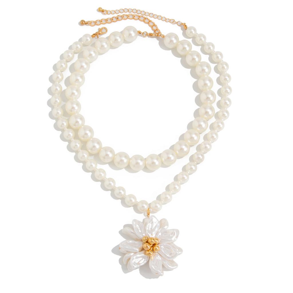 Collana Pendente Fiore Perla Imitazione Temperamento Barocco, Collana alla Moda con Petali e Perline per la Clavicola