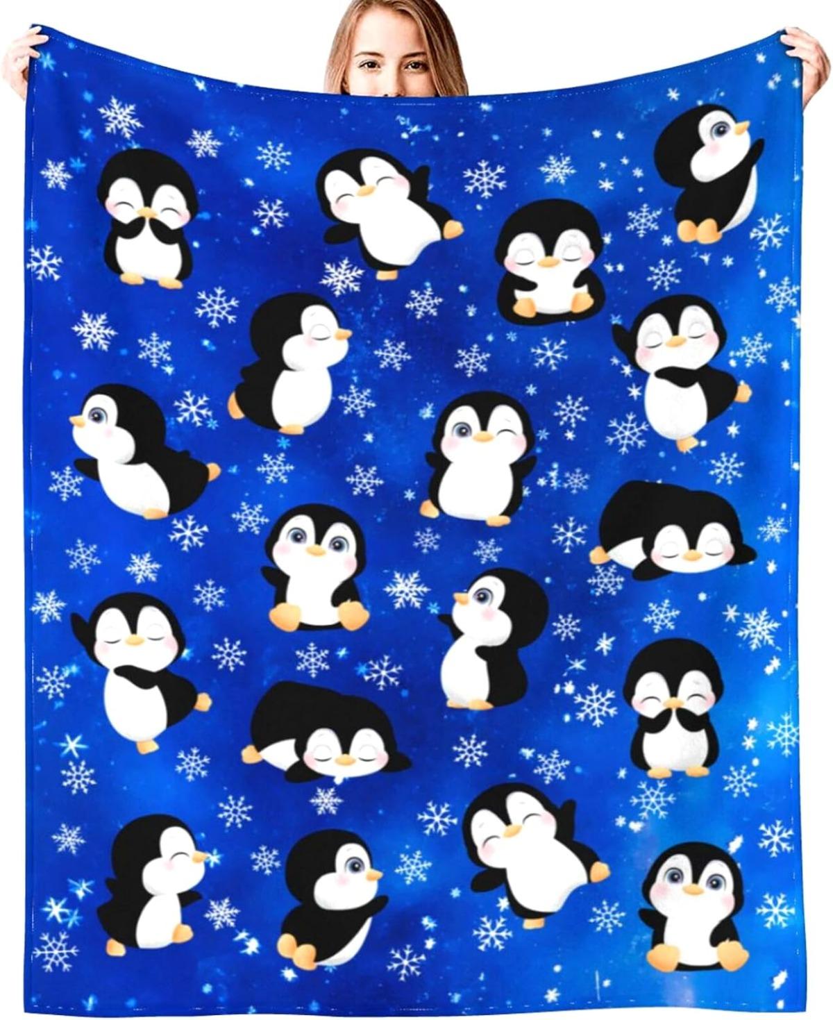 Penguin Blanket Flannel Soft Cute Penguins Throw Blankets Animal Penguin Gifts Decor for Girls 75cmx90cm