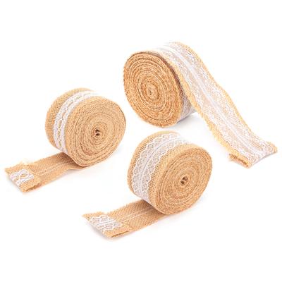 Burlap Ribbon with White Lace Natural Jute Roll for  Decoration Gift Packaging 5 Yards