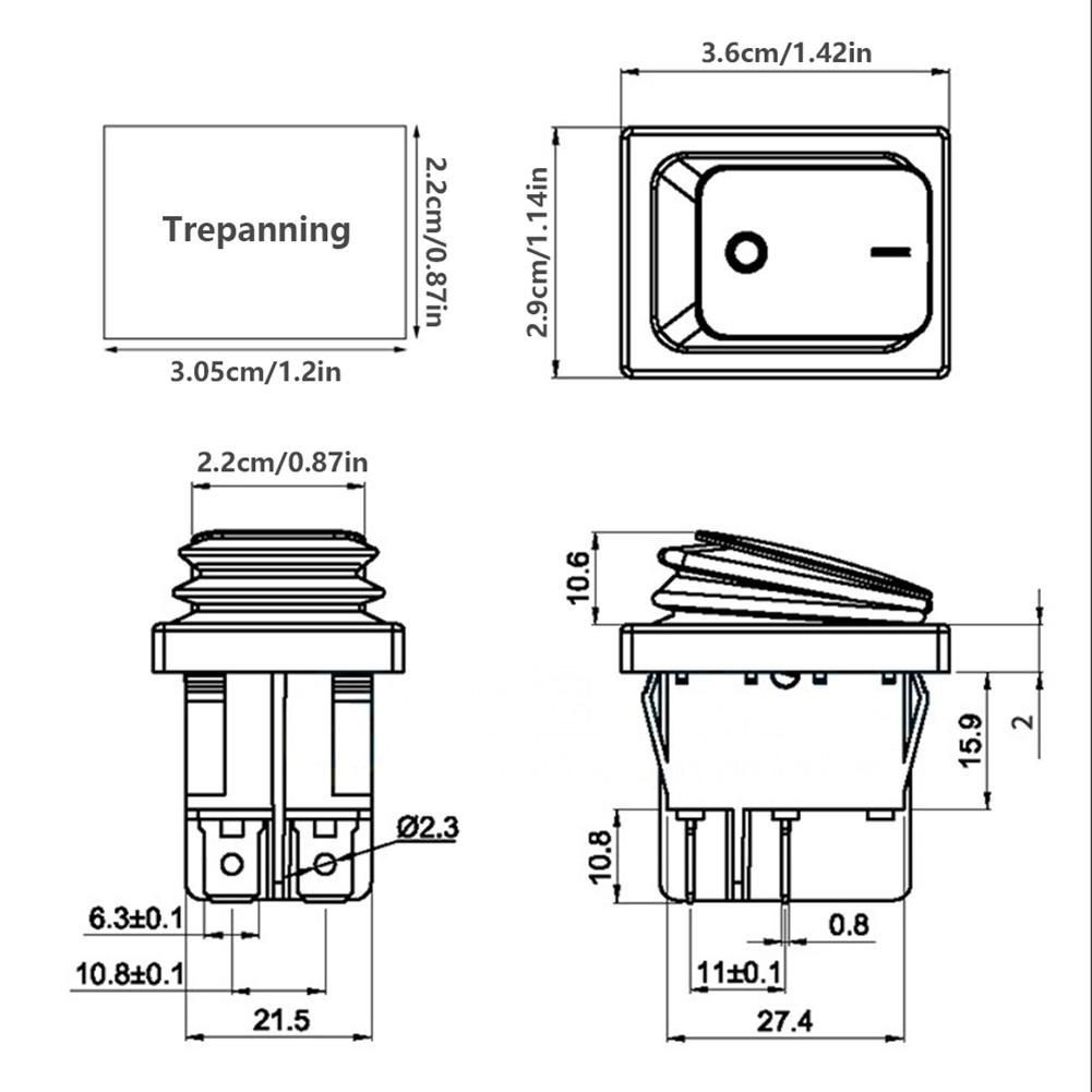 Întrerupătoare dreptunghiulare KCD4 cu 4 pini, comutator marin pentru mașină, comutator basculant LED, buton de apăsare, comutator impermeabil, buton de apăsare 30A 250VAC DPST IP65
