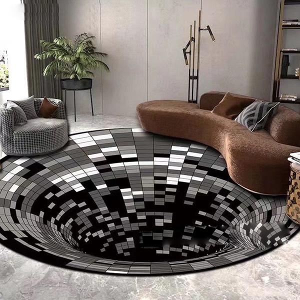 Stereo Vision Carpet Round Black White Living Room Mat 3D Illusion Vision 3D Carpet Home Decor Carpet