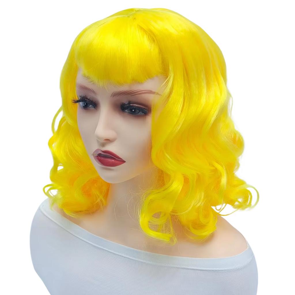 High Quality Yellow U-Shaped Bangs Synthetic Wig Curly Anime Little Mermaid Wig for Reality Show Cosplay