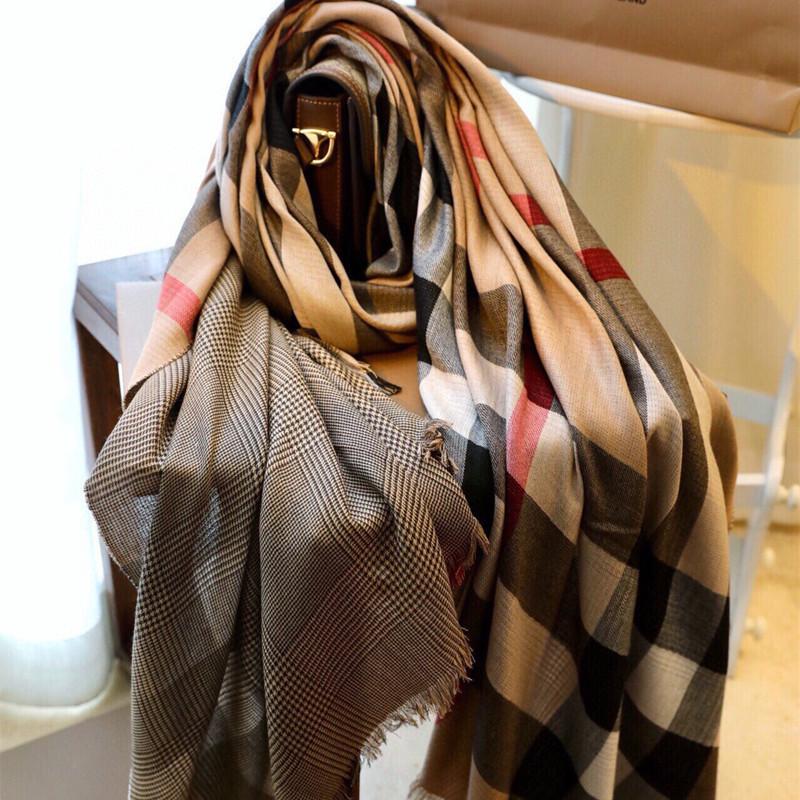 British-style plaid scarf for women, long double-layer faux cashmere houndstooth pattern, warm autumn and winter shawl with tassels, versatile Double-sided grid