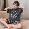 Boys Cotton Pajama Set Short Sleeve Cartoon Print Lightweight Sleepwear Kids Teens