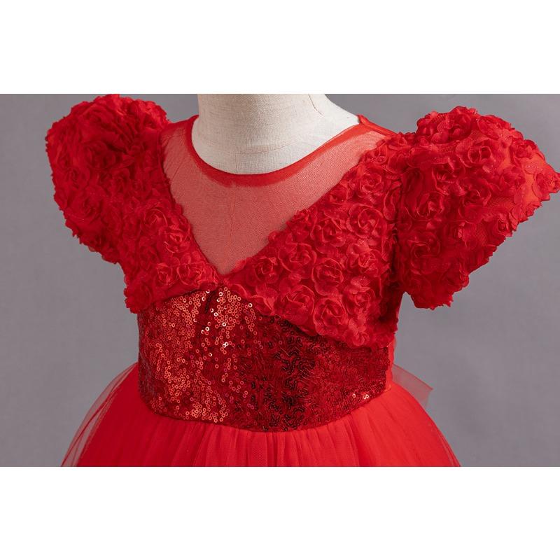 Girls Short Sleeve Tulle Sequin Princess Dress For Birthday Party