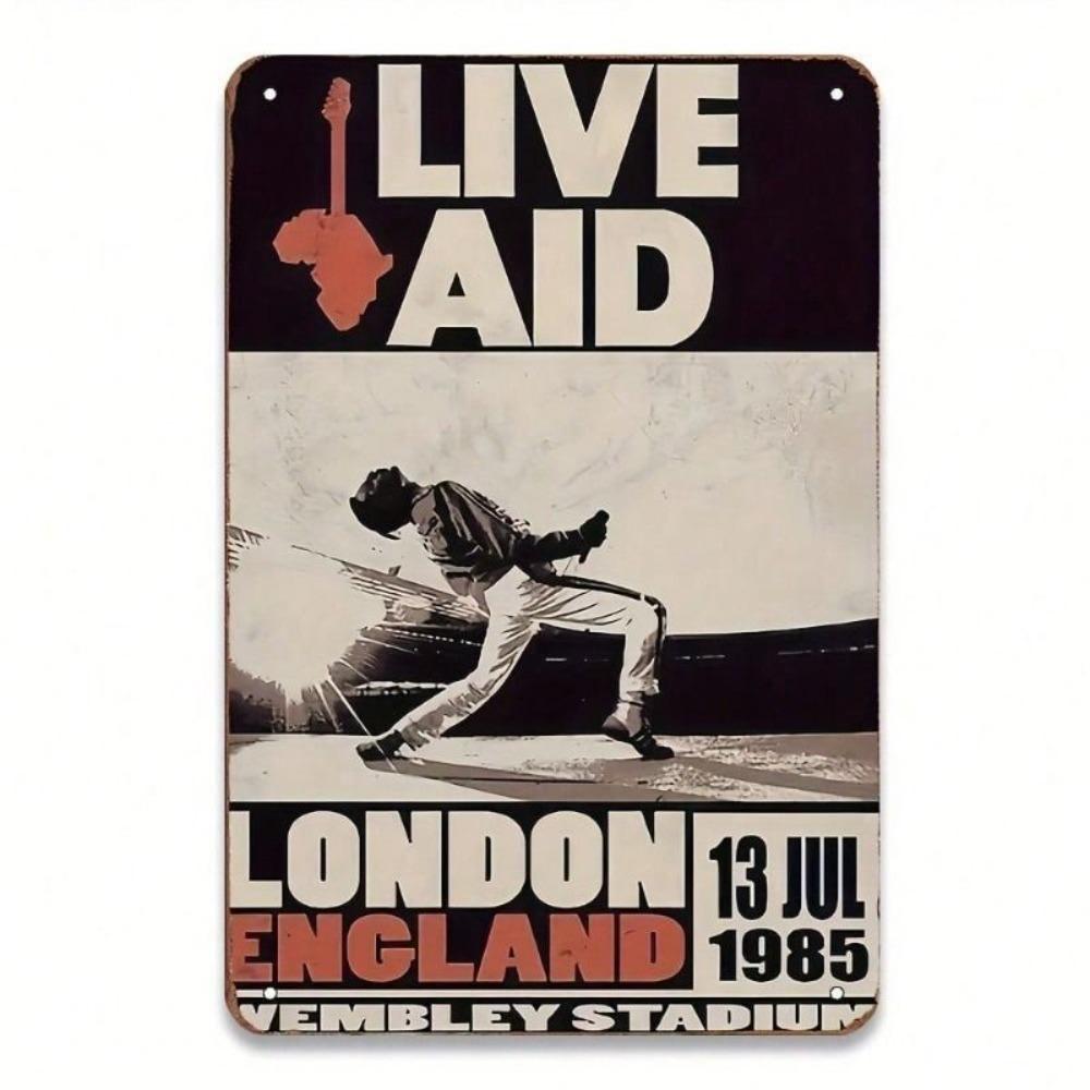 Metal Wall Art Poster, Vintage 1985 Live Aid Concert, Bar Decor
