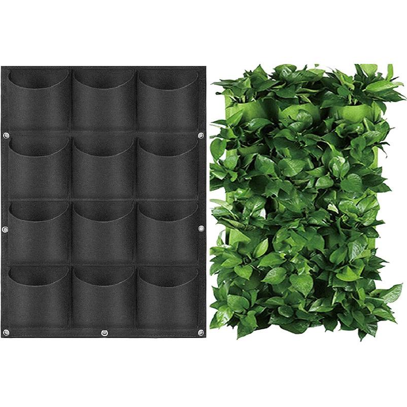 BandTie 12 Pocket Vertical Wall Garden Planter,Wall Hanging Planting Bags for Garden Indoor Outdoor Yard Home Decoration,Black