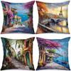 Home Decor Vibrant European Scenes Printed Pillow Covers Pattern Cushion Cover Suitable For Sofa Bedroom Car Pillow Cover