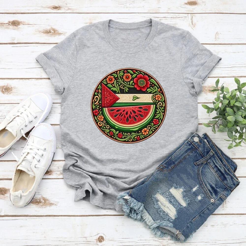 Watermelon Symbol Freedom Shirt Watermelon Flag Women Sleeve Human Rights Peace and Love Aesthetic Clothes