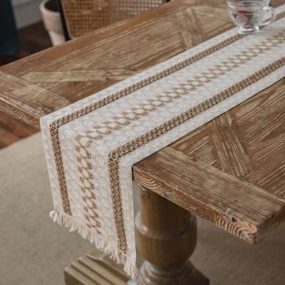 Spleißen Jute Tischläufer Bauernhausstil, Boho Tischläufer Modernes Bauernhaus Dekor Rustikal Gewebte Baumwolle Häkelspitze
