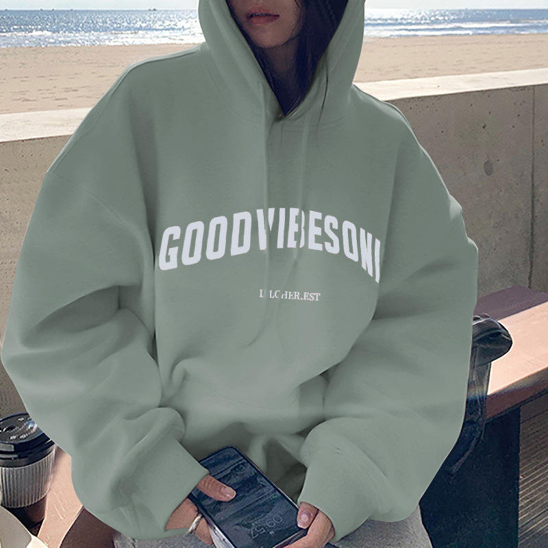 

Women s Fce Lined Hoodie Long Sve Loose Fit Printed Korean Sle Student Jaet Autumn Winter New Arrival Trendy Top 2XL