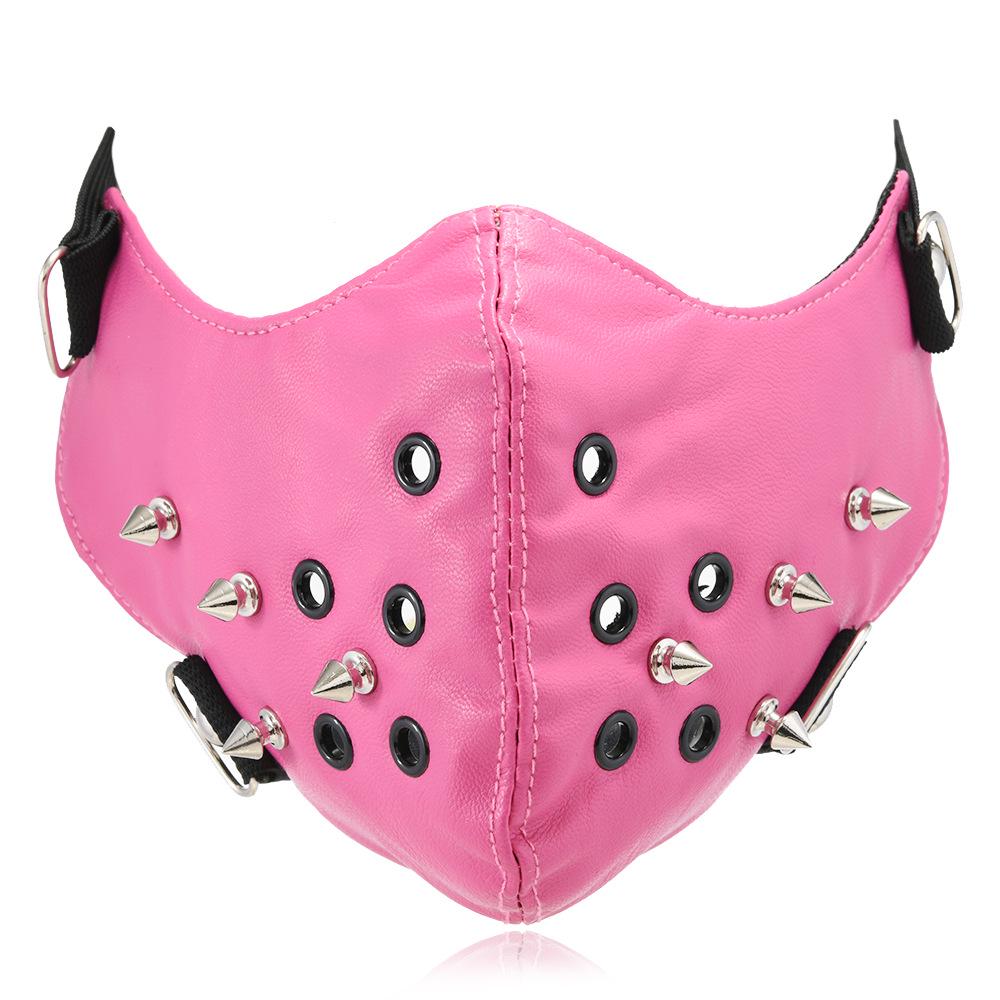 

Trendy Pink Rivet Leather Face Mask - European & American Creative Halloween Design