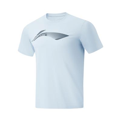 Li Ning Fitness Series Logo Buchstaben Rundhals Bequem Vielseitig Schnelltrocknend Kurzarm T-Shirt Herren Oberteile Wolkenblau ATSU021-7