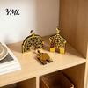 Golden Mosque Centerpieces 3PCS Ramadan Castle Ornament, Hollow Design, Thick Wood And Compact Party Decorations Acrylic Desktop Accents, Religious