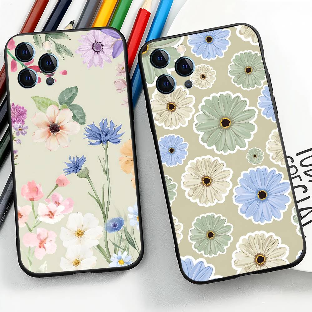Art Flower For IPhone 13,17,11,12,16,14,15,Plus,Pro Max Soft Silicone Black Phone Case