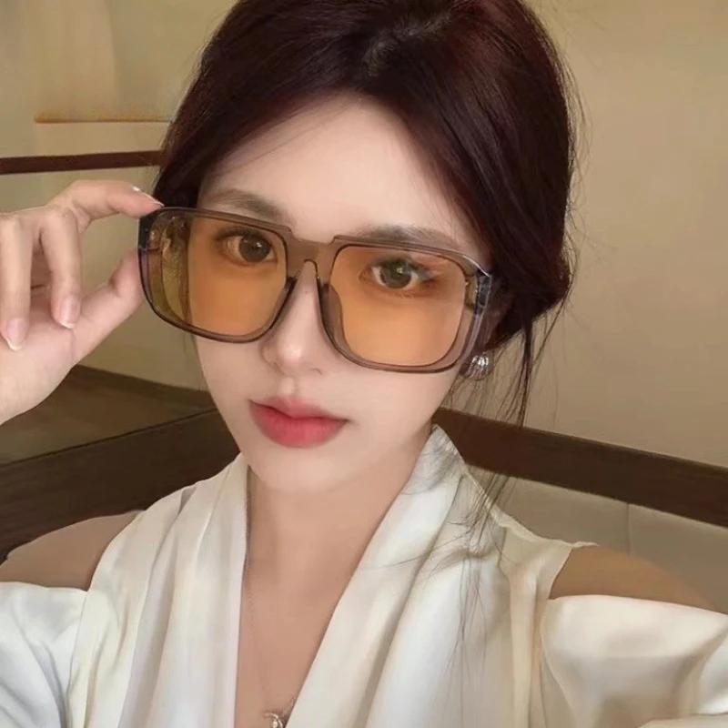 Retro Square Sunglasses Personalized Unisex Trendy Pilot Windproof One-Piece Large Frame Colorful Sun Glasses Uv400 Shades