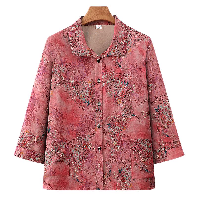 Women's Floral Print 3/4 Sleeve Loose Blouse