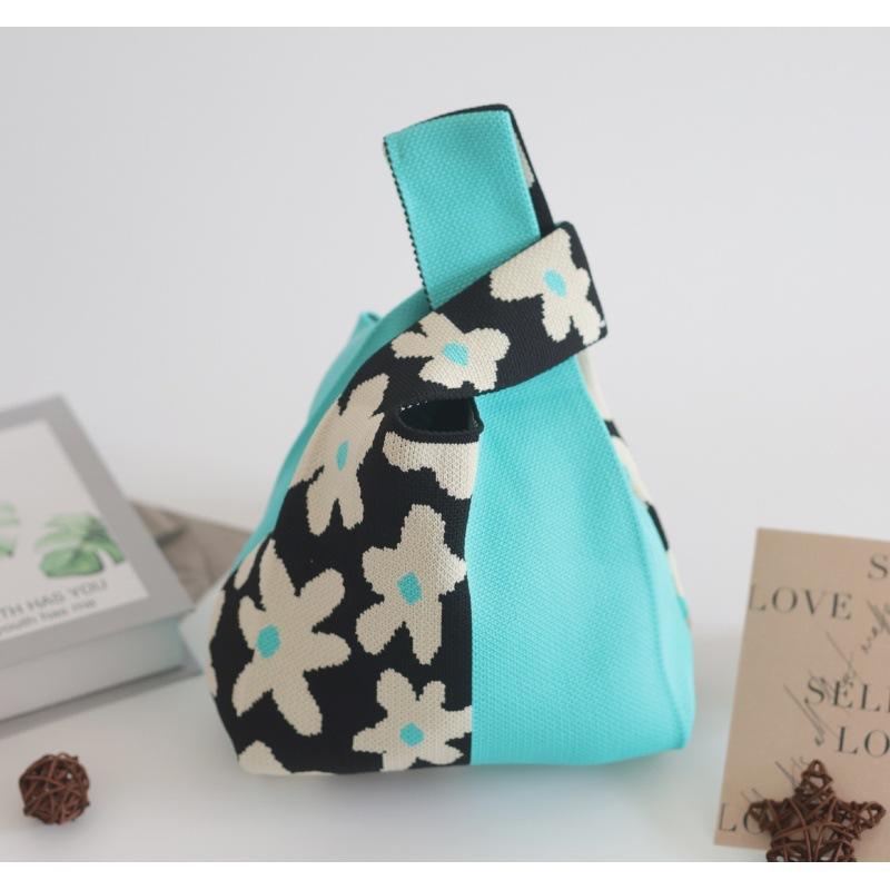 Ins Internet celebrity handbag women's knitted wool bucket bag Japanese and Korean version versatile hand carry casual tote bag box lunch bag