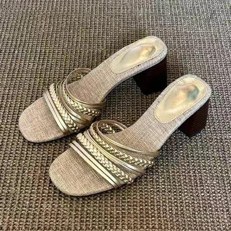 Fashion High Heels Women Slippers Chunky Shoes Fashion Heeled Sandals Woman Summer 2025 Pumps New Dress Slides Luxury Mujer De Sandalias