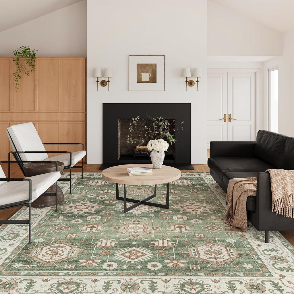 Washed Back Imitation Cashmere Carpet Green Home Area Carpet Living Room Soft Non-Slip Vintage Bedroom Floor Mat