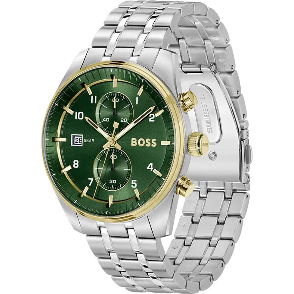 BOSS Skytraveler Green Dial Metal Silver Men's Quartz Watch 1514195