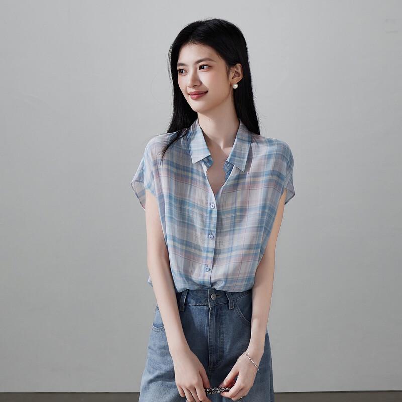 SOFSIL 2026 Summer Mulberry Silk Plaid Shirt XL