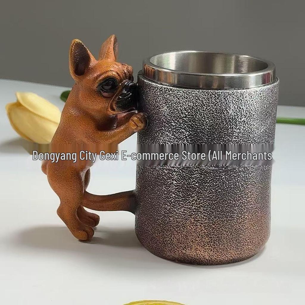 Bicchiere da Vino in Resina con Manico a Forma di Cucciolo - Tazza Creativa in Acciaio Inossidabile per Decorazioni Personalizzate