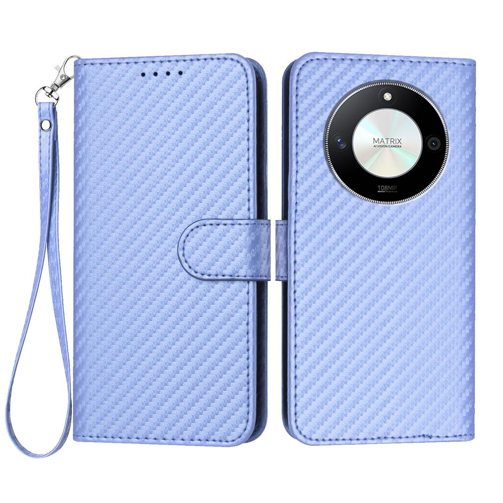 For Honor X9b 5G/Honor Magic6 Lite 5G/Honor X50 GT 5G/Honor X50 Pro 5G/Honor X50 5G Wallet Case with Strap Carbon Fiber Texture Leather Mobile Cover