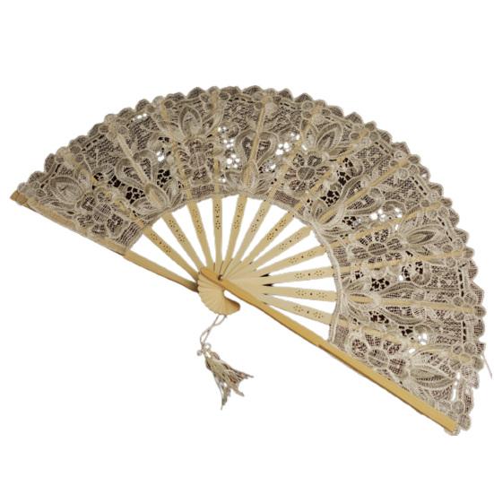 

Складной веер Yousheng Складной устойчивый вал вентилятора Гладкое открытие Удобная ручка Полая кружевная отделка с кисточкой Сценическое представление Танцующий веер Вечеринка бежевый