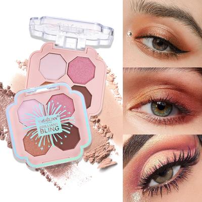 Paleta de Sombras Trevo de Quatro Folhas 4 Cores Profissional Iluminador Brilho Iluminador Longa Duração Sombra para Olhos Maquiagem para Olhos Cosmético para Olhos