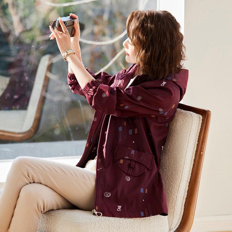 Middle-Aged Women s Printed Hooded Zipper Jacket XL