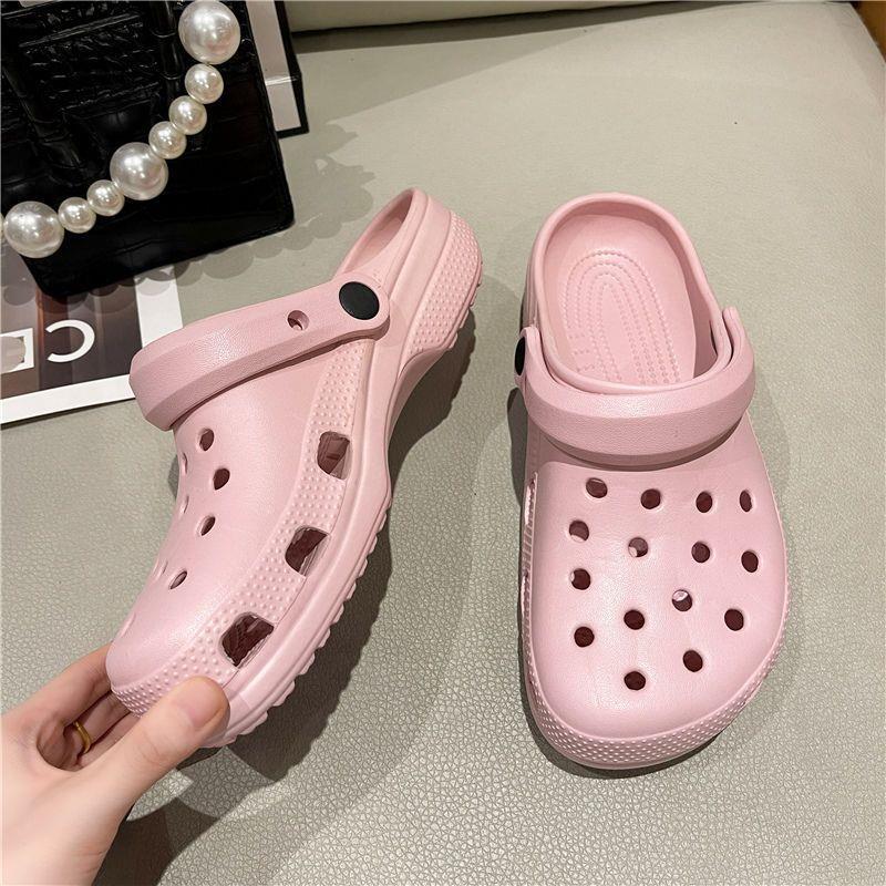 Zapatos de agujeros con suela gruesa para uso exterior de verano DIY dulce y fresco estilo Y2K estrella de cinco puntas elevador de bolsa zapatillas frescas