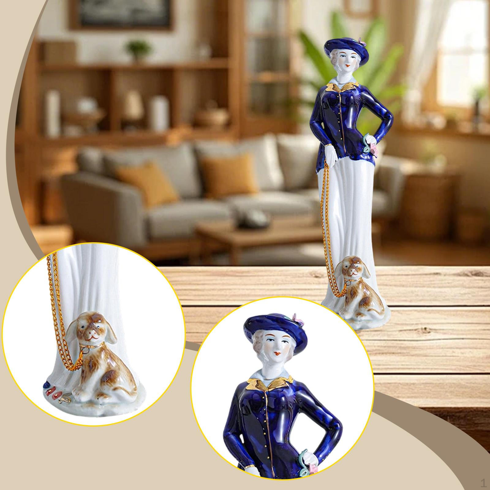 

Ceramic Lady and Dog Statue Girl Figurine Collection Elegant for Cabinet Living Room Style D