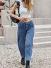 Jeans a Vita Alta Larghi a Barile da Donna Boyfriend Gamba Larga Corti in Denim