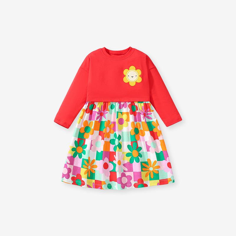 

Европейские и американские девушки платье осень с длинным рукавом детская юбка милая юбка для девочек-цветочниц 140 красный