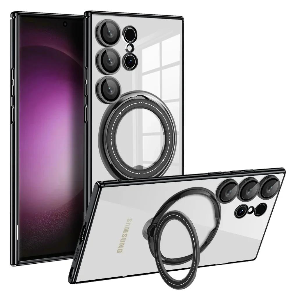 

Чехол для Samsung Galaxy S24 S23 Ultra Plus Note 20 FE A54 A34 A14 5G Magsafe с прозрачным кольцом и магнитной крышкой с беспроводной зарядкой Samsung S23 Ultra