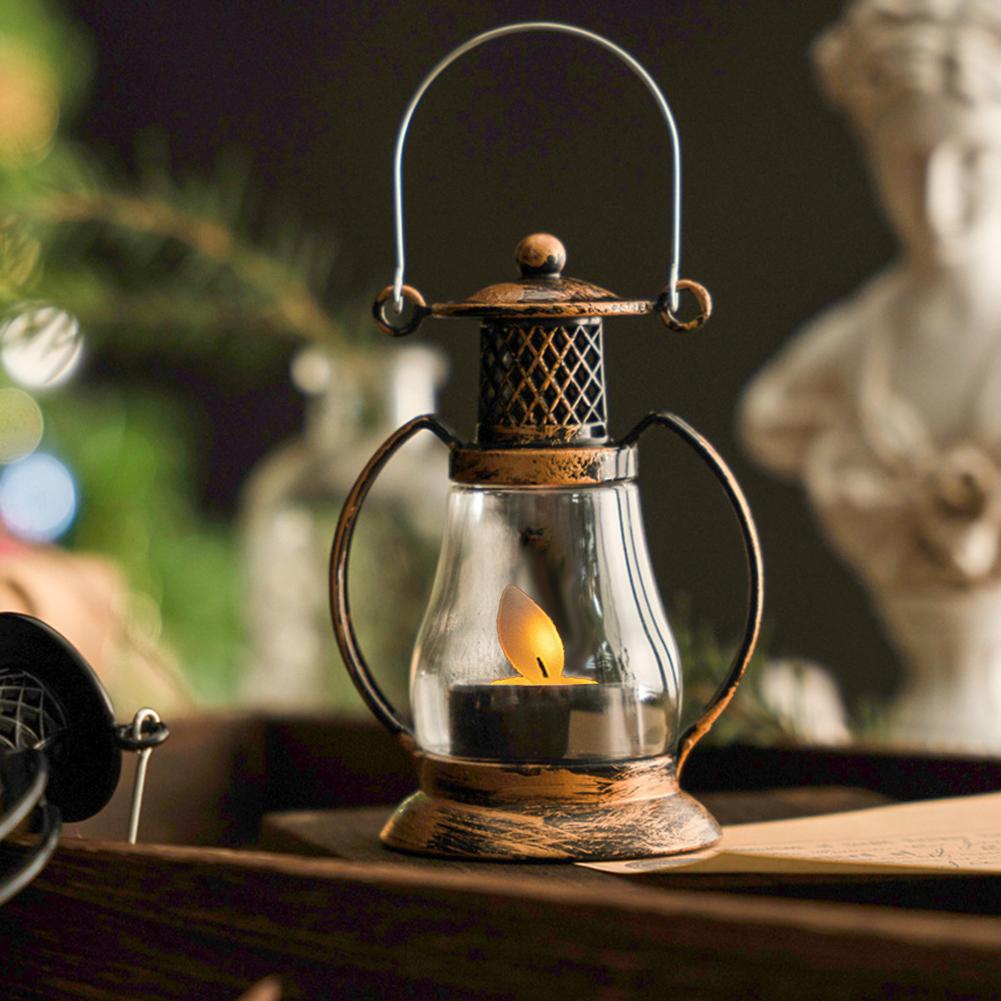 Retro LED Candle Lantern Light Portable Electronic Desktop Hanging Night Lamp Ornaments Garden Hanging Decoration Lantern