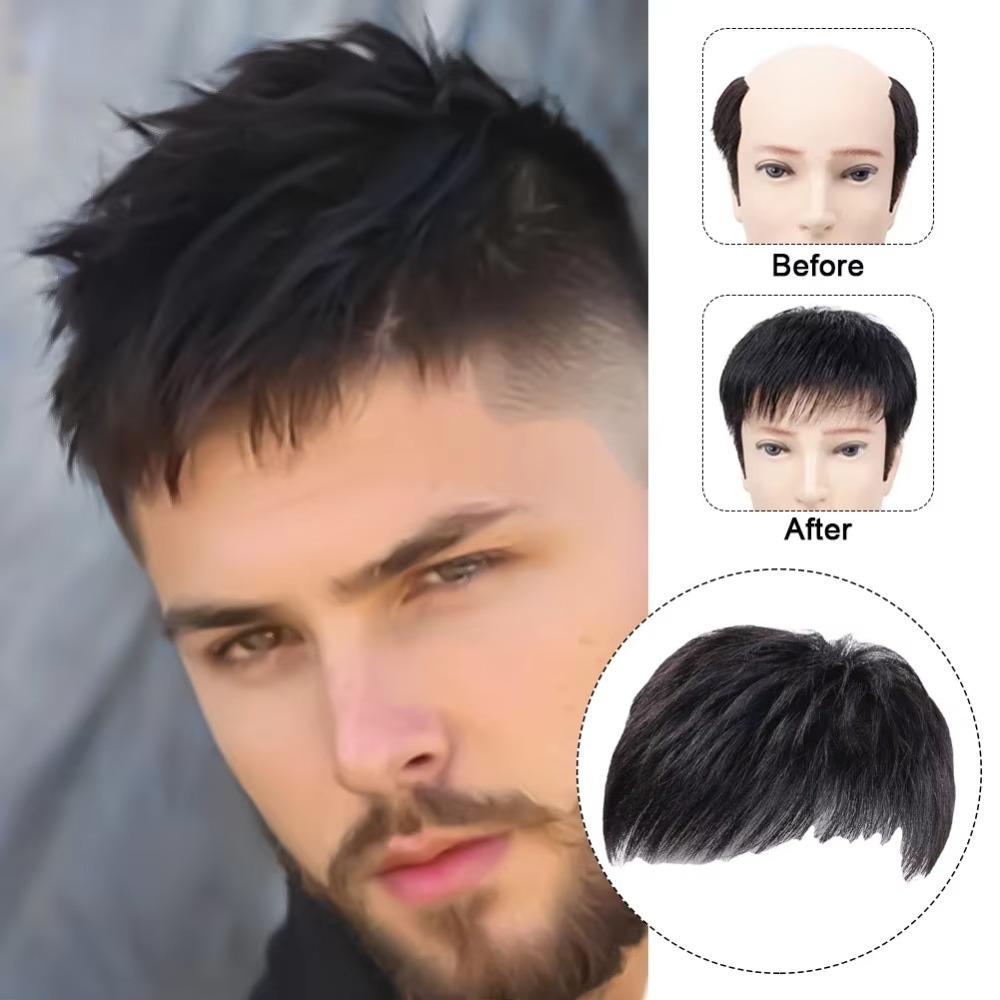 Invisible Head Top Replacement Blocks Clip In Hair Toppers Wigs with Bangs for Baldness
