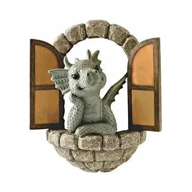 Hot Cute Little Dragon Dinosaur Meditation Reading Book Sculpture Figure Garden Home Decoration Resin Ornament Outdoor Decor