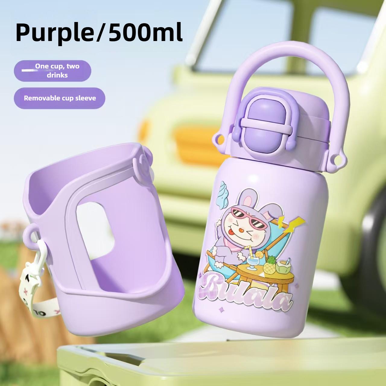 

Cartoon Thermos Cup Elastic Buckle Cup 316 Stainless Steel Vacuum Cute Cup Portable Household 500ml светло-фиолетовый